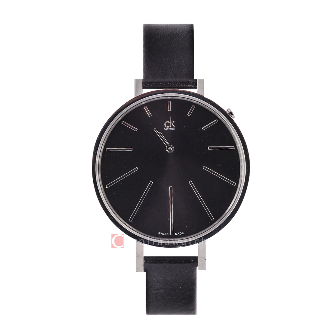 Jam Tangan Calvin Klein K3E231C1 Women Black Dial Black Leather Strap