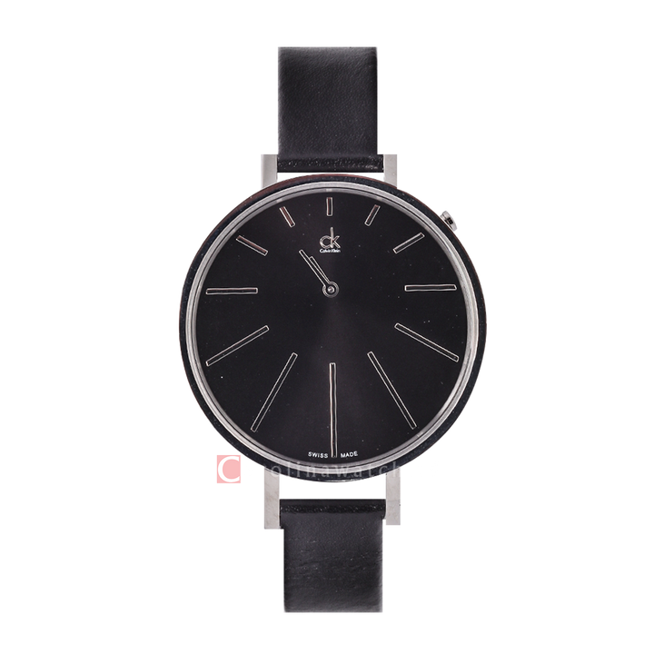 Jam Tangan Calvin Klein K3E231C1 Women Black Dial Black Leather Strap