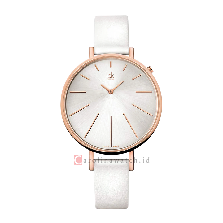 Jam Tangan Calvin Klein K3E236L6 Women Silver Dial White Leather Strap