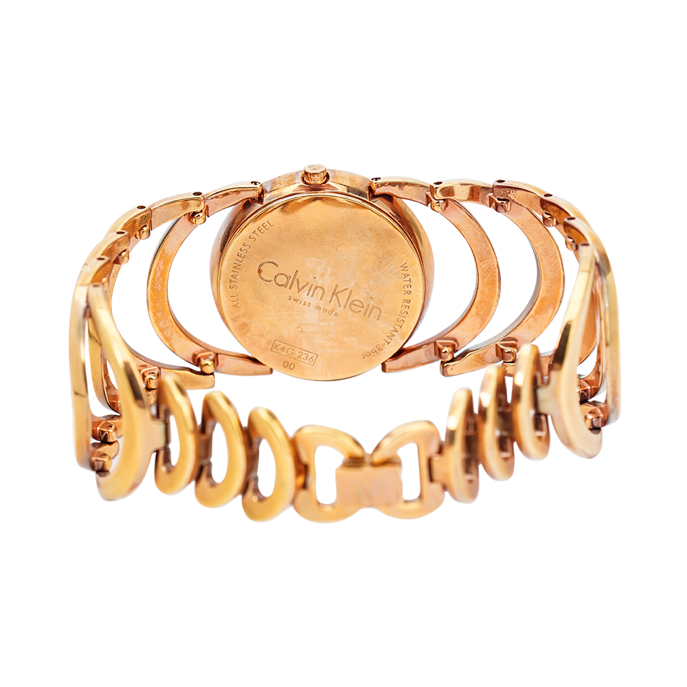 Jam Tangan Calvin Klein K4G23626 Women Silver Dial Rose Gold Stainless Carolina Watch