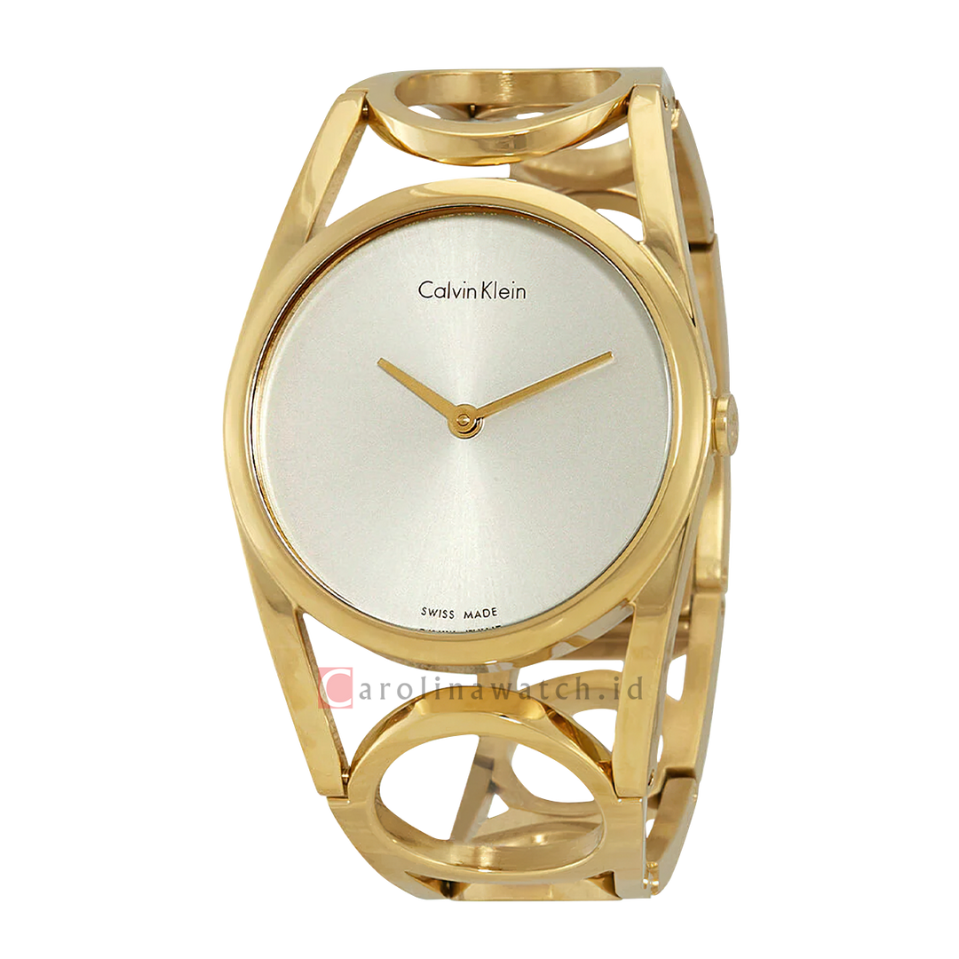 Jam Tangan Calvin Klein K5U2S546 Women Silver Dial Gold Stainless Steel Strap