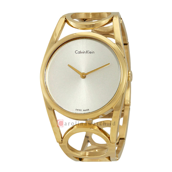 Jam Tangan Calvin Klein K5U2S546 Women Silver Dial Gold Stainless Steel Strap