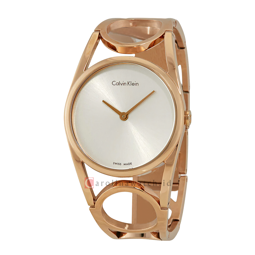Jam Tangan Calvin Klein K5U2S646 Women Silver Dial Rose Gold Stainless Steel Strap