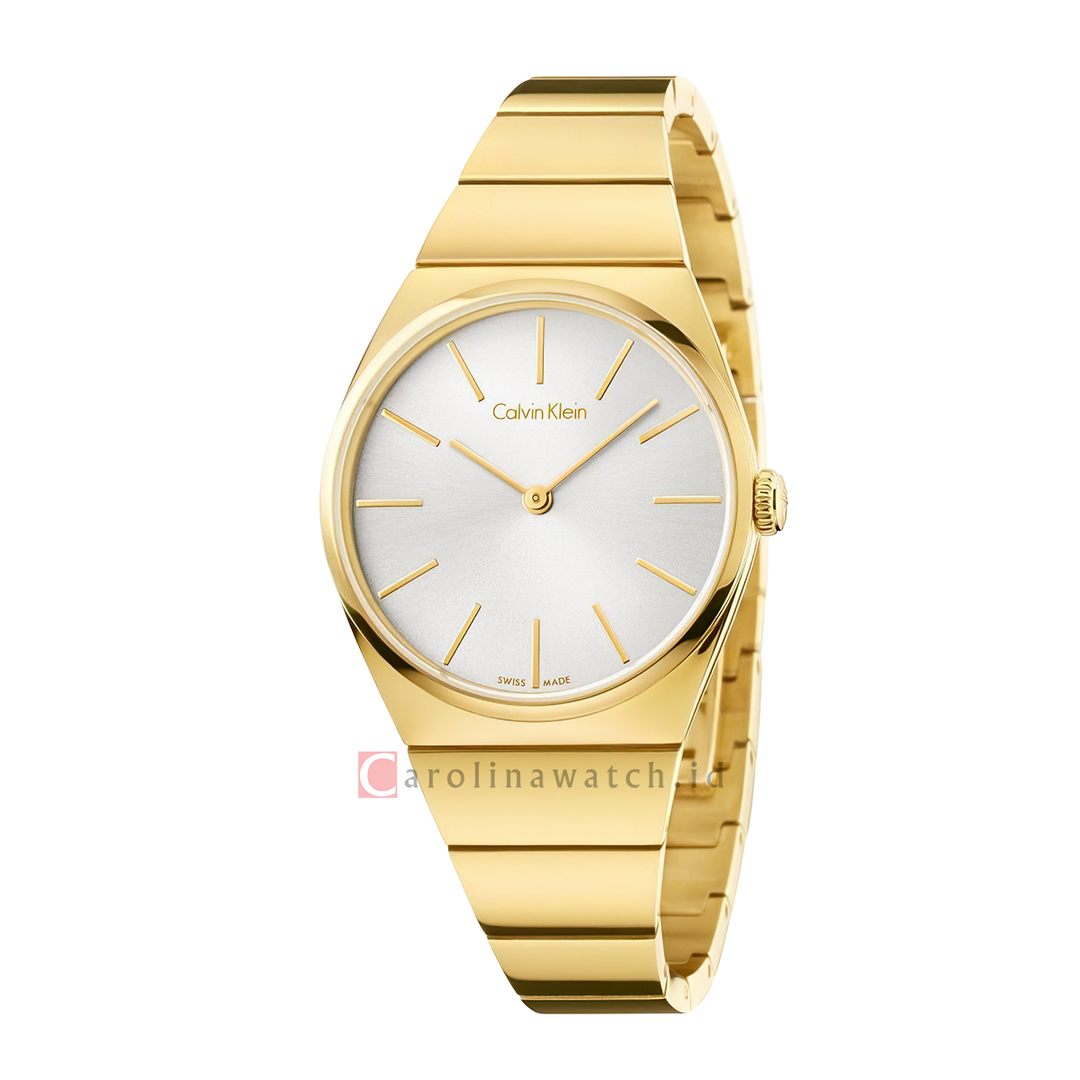 Jam Tangan Calvin Klein K6C2X546 Women Silver Dial Gold Stainless Steel Strap