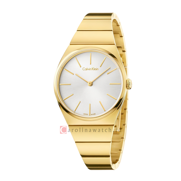 Jam Tangan Calvin Klein K6C2X546 Women Silver Dial Gold Stainless Steel Strap