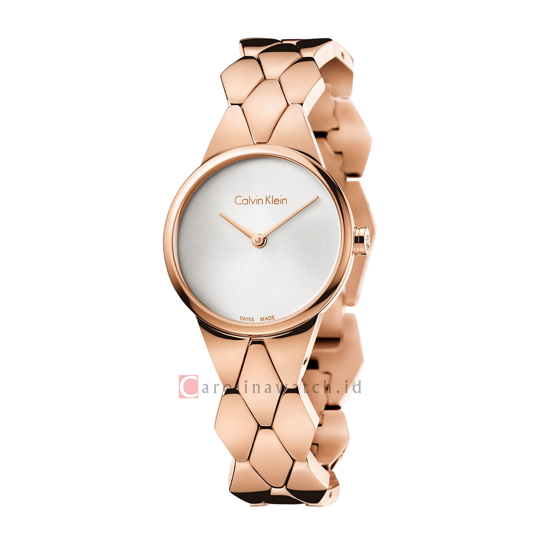 Jam Tangan Calvin Klein K6E23646 Women Silver Dial Rose Gold Stainless Steel Strap