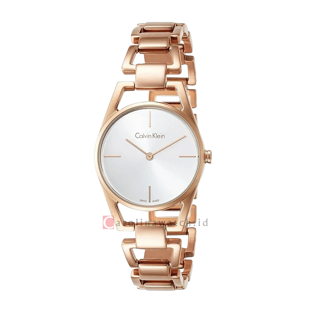 Jam Tangan Calvin Klein K7L23646 Women White Dial Rose Gold Stainless Steel Strap