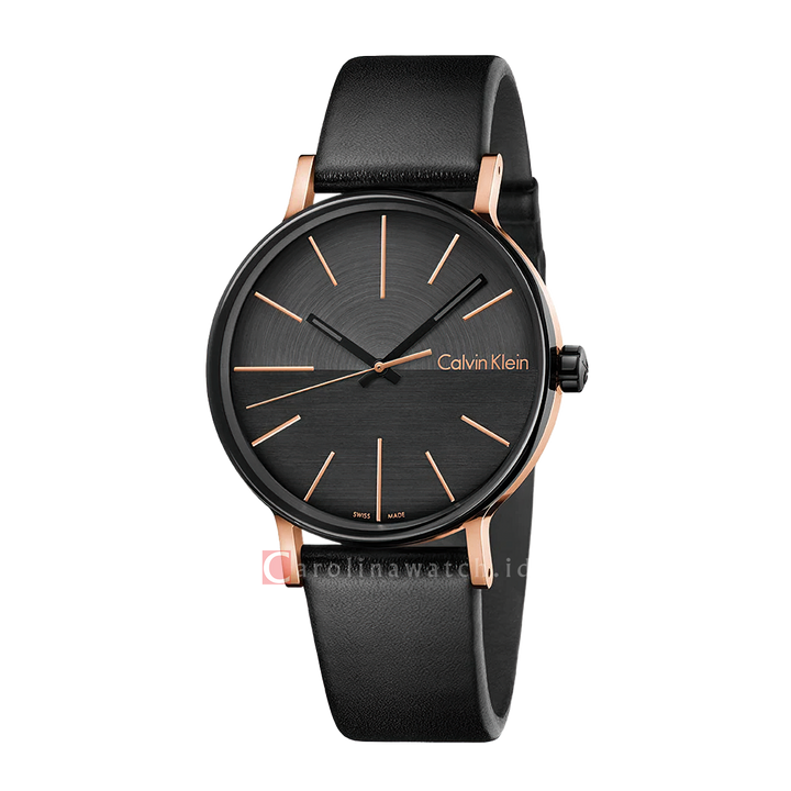 Jam Tangan Calvin Klein K7Y21TCZ Women Black Dial Black Leather Strap