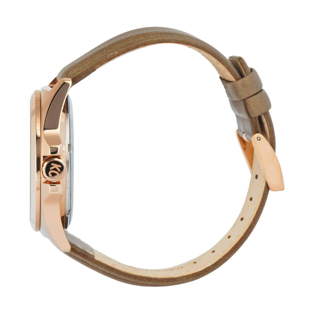 Jam Tangan Kenneth Cole Skeleton Automatic KCWGX0065101 Men Gold and Silver Dial Khaki Leather Strap