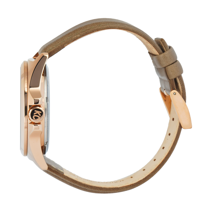 Jam Tangan Kenneth Cole Skeleton Automatic KCWGX0065101 Men Gold and Silver Dial Khaki Leather Strap