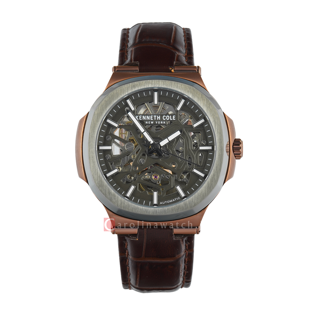 Jam Tangan Kenneth Cole KCWGX0080503 Men Analog Dial Brown Leather Strap