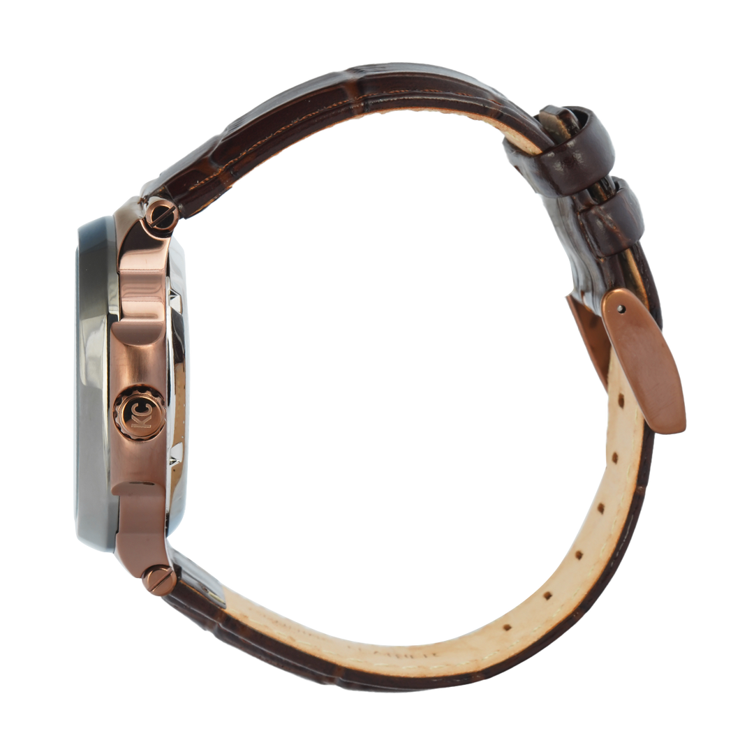 Jam Tangan Kenneth Cole KCWGX0080503 Men Analog Dial Brown Leather Strap
