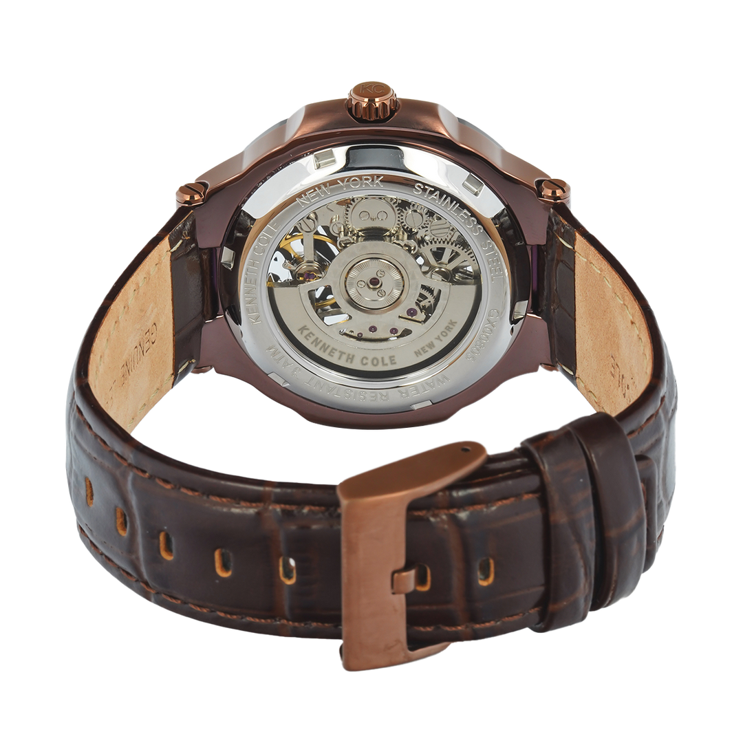 Jam Tangan Kenneth Cole KCWGX0080503 Men Analog Dial Brown Leather Strap