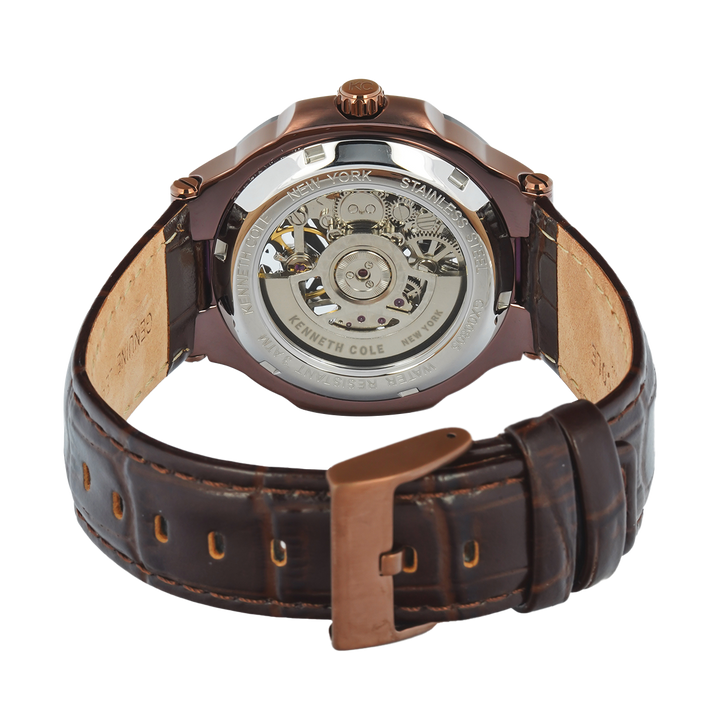 Jam Tangan Kenneth Cole KCWGX0080503 Men Analog Dial Brown Leather Strap