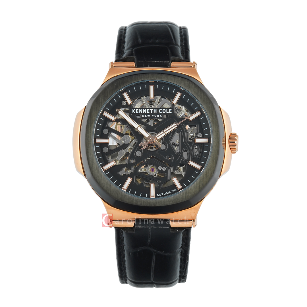 Jam Tangan Kenneth Cole KCWGX0080504 Men Black Dial Black Leather Strap