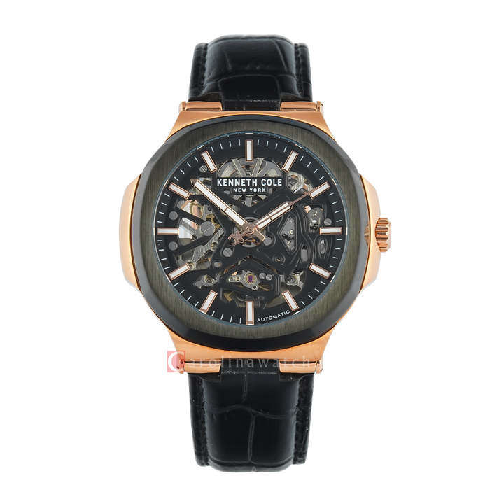 Jam Tangan Kenneth Cole KCWGX0080504 Men Black Dial Black Leather Strap