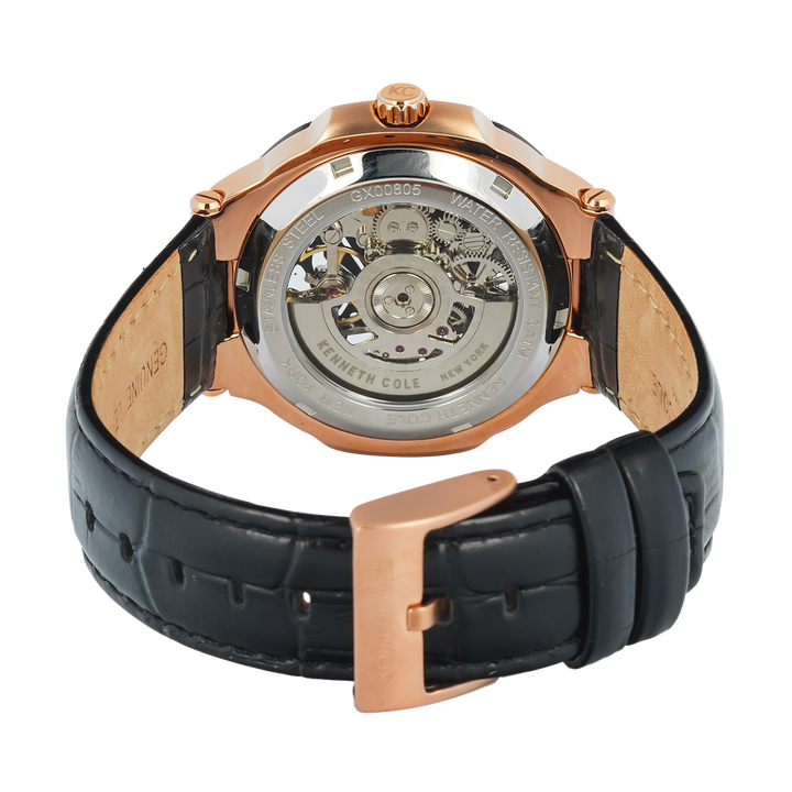 Jam Tangan Kenneth Cole KCWGX0080504 Men Black Dial Black Leather Strap