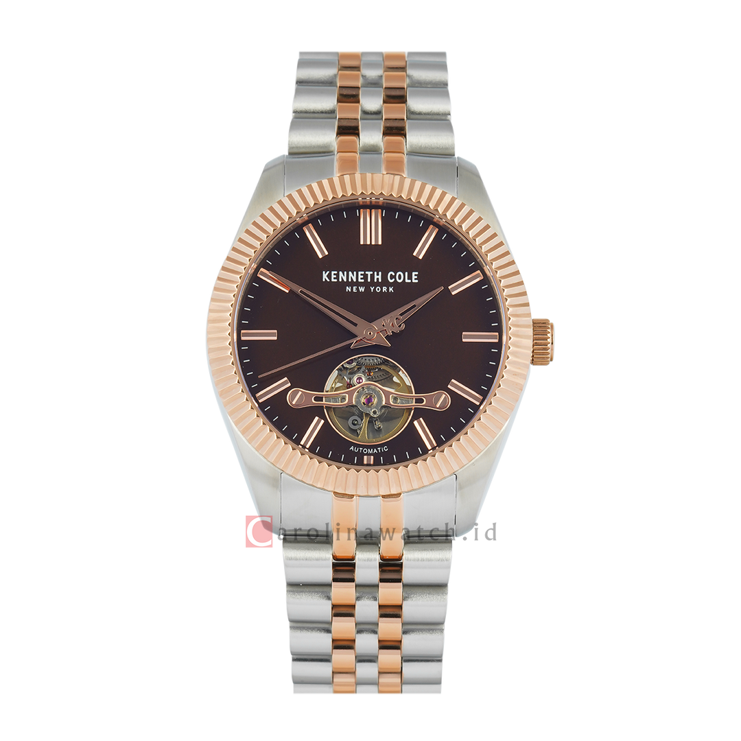 Jam Tangan Kenneth Cole KCWGY0064802 Men Automatic Skeleton Brown Dial Dual Tone Stainless Steel Strap