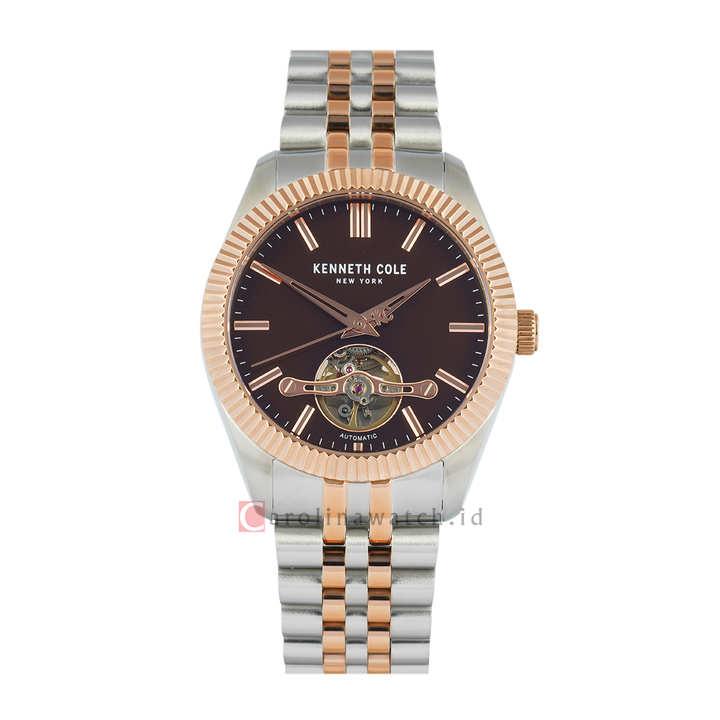Jam Tangan Kenneth Cole KCWGY0064802 Men Automatic Skeleton Brown Dial Dual Tone Stainless Steel Strap