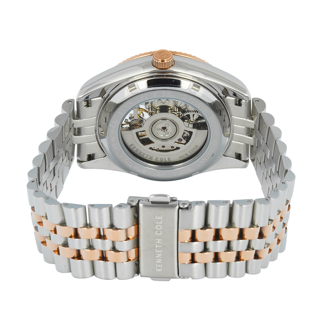 Jam Tangan Kenneth Cole KCWGY0064802 Men Automatic Skeleton Brown Dial Dual Tone Stainless Steel Strap