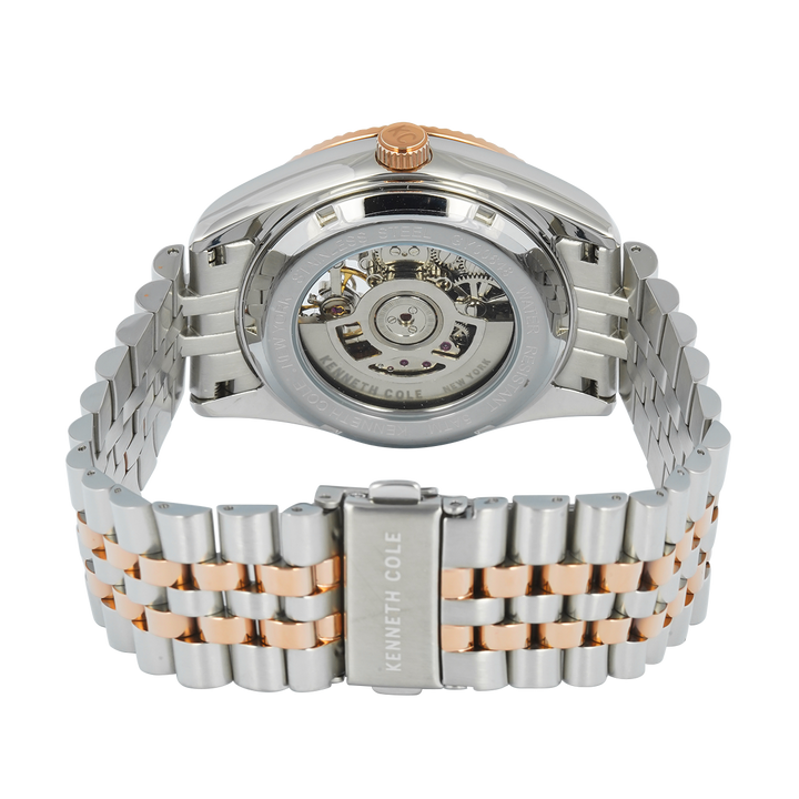 Jam Tangan Kenneth Cole KCWGY0064802 Men Automatic Skeleton Brown Dial Dual Tone Stainless Steel Strap