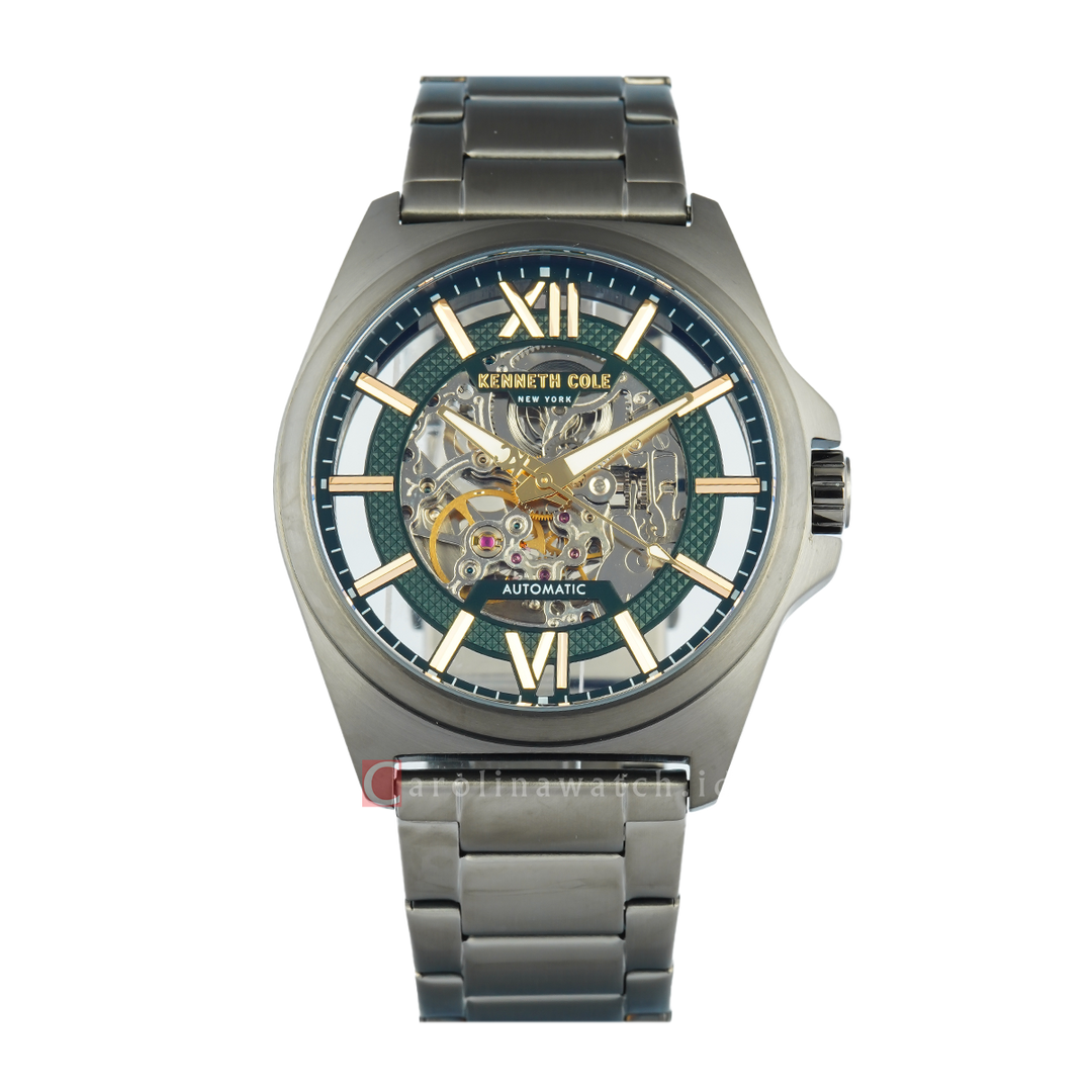 Jam Tangan Kenneth Cole KCWGY0065103 Men Automatic Skeleton Green Dial Gunmetal Stainless Steel Strap