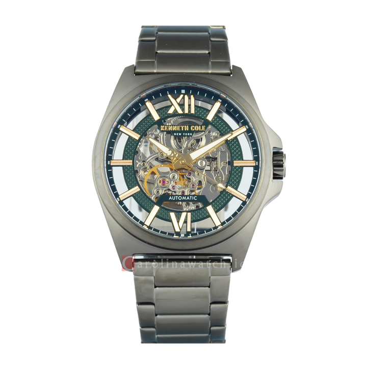 Jam Tangan Kenneth Cole KCWGY0065103 Men Automatic Skeleton Green Dial Gunmetal Stainless Steel Strap