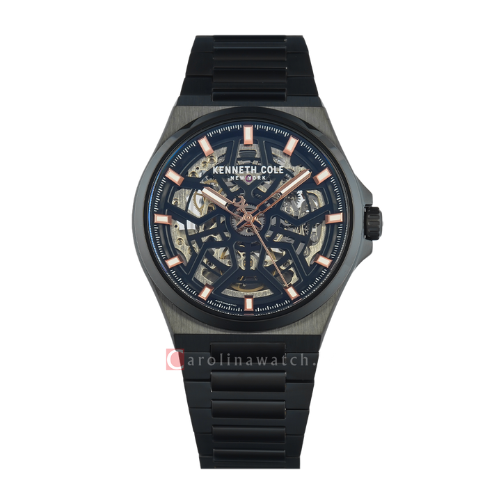 Jam Tangan Kenneth Cole KCWGY0065303 Men Automatic Skeleton Dial Black Stainless Steel Strap