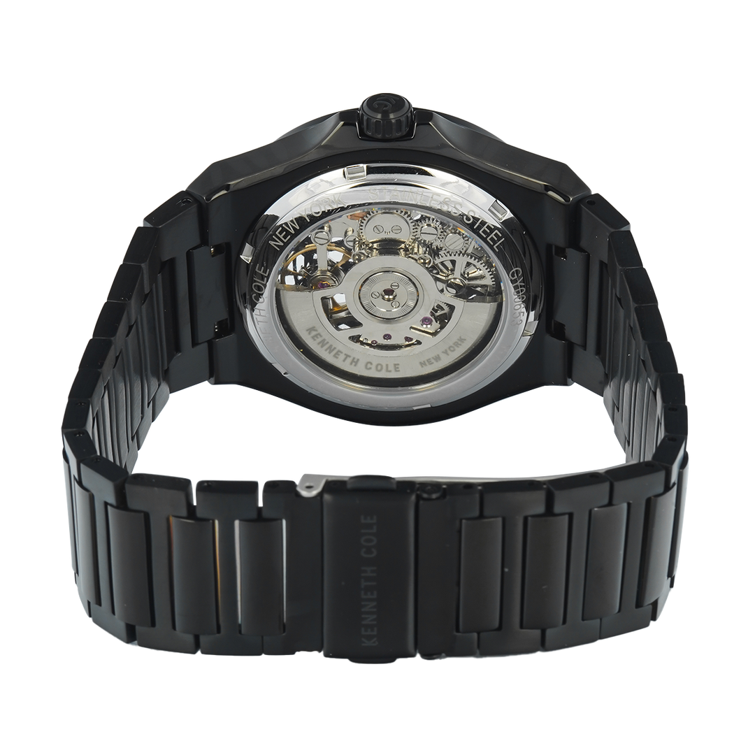 Jam Tangan Kenneth Cole KCWGY0065303 Men Automatic Skeleton Dial Black Stainless Steel Strap