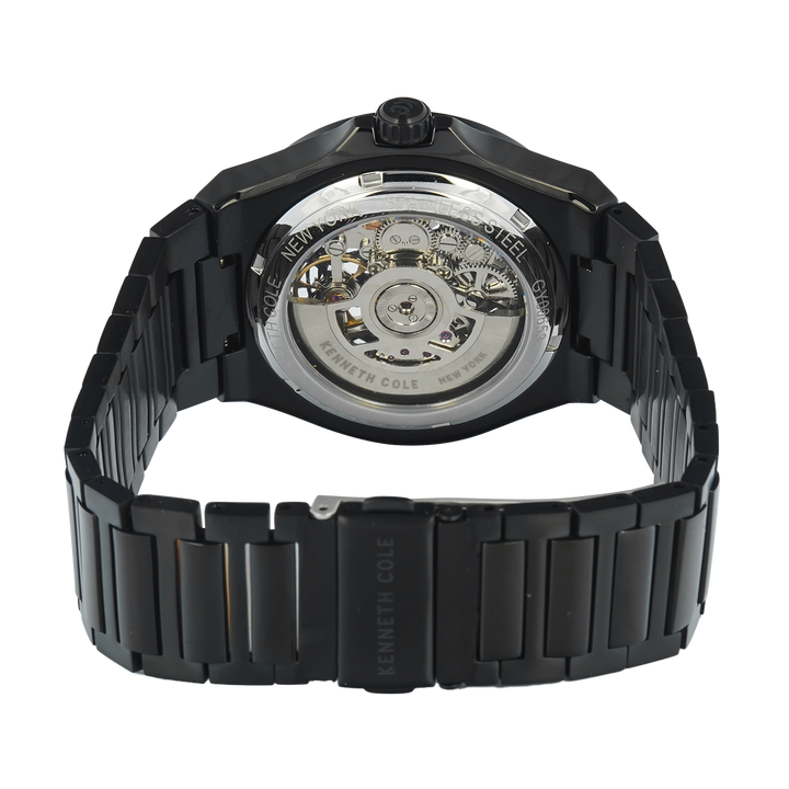 Jam Tangan Kenneth Cole KCWGY0065303 Men Automatic Skeleton Dial Black Stainless Steel Strap