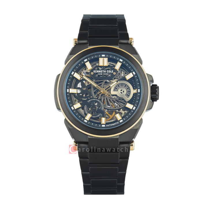 Jam Tangan Kenneth Cole KCWGY0065606 Men Automatic Skeleton Dial Black Stainless Steel Strap