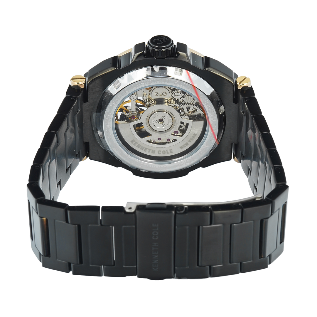 Jam Tangan Kenneth Cole KCWGY0065606 Men Automatic Skeleton Dial Black Stainless Steel Strap