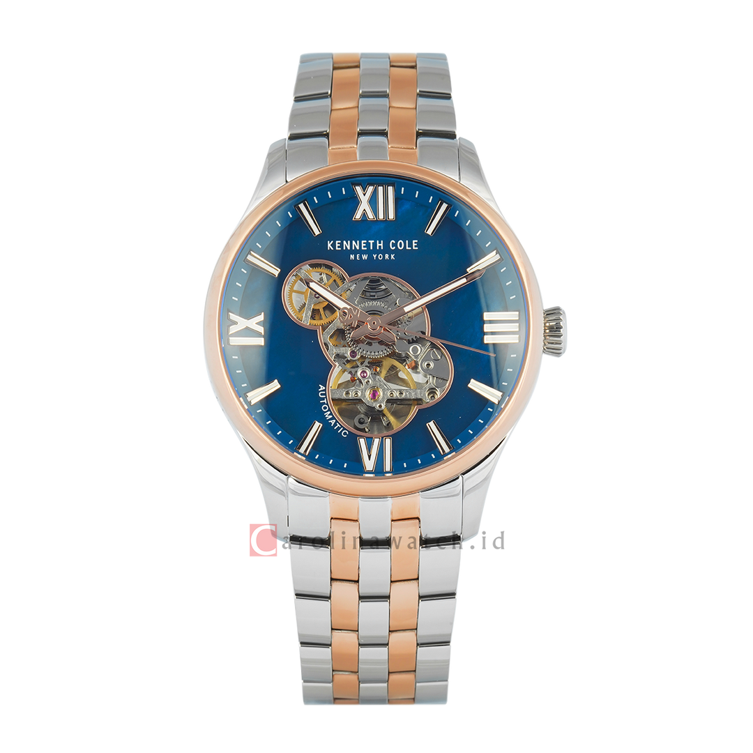 Jam Tangan Kenneth Cole Varick KCWGY0089103 Men Automatic Blue Dial Dual Tone Stainless Steel Strap