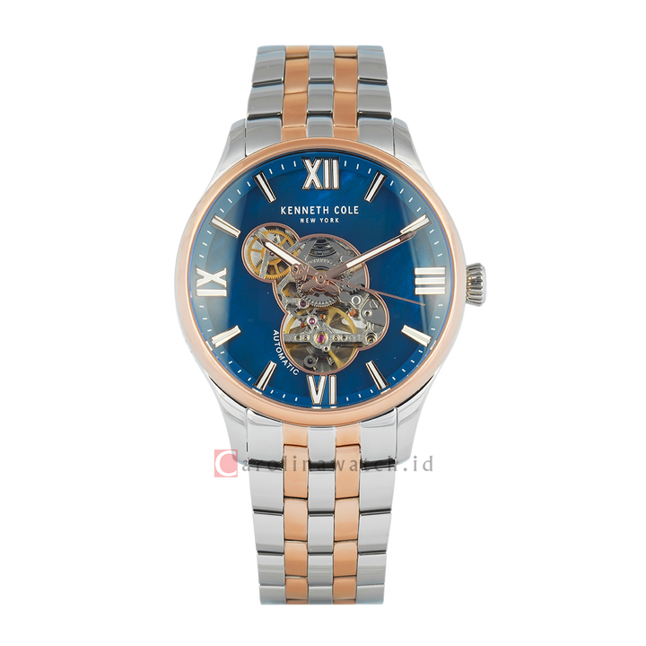 Jam Tangan Kenneth Cole Varick KCWGY0089103 Men Automatic Blue Dial Dual Tone Stainless Steel Strap