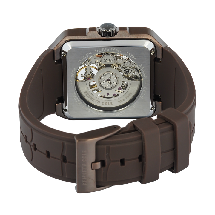 Jam Tangan Kenneth Cole KCWGZ0065402 Men Brown Dial Brown Silicone Strap