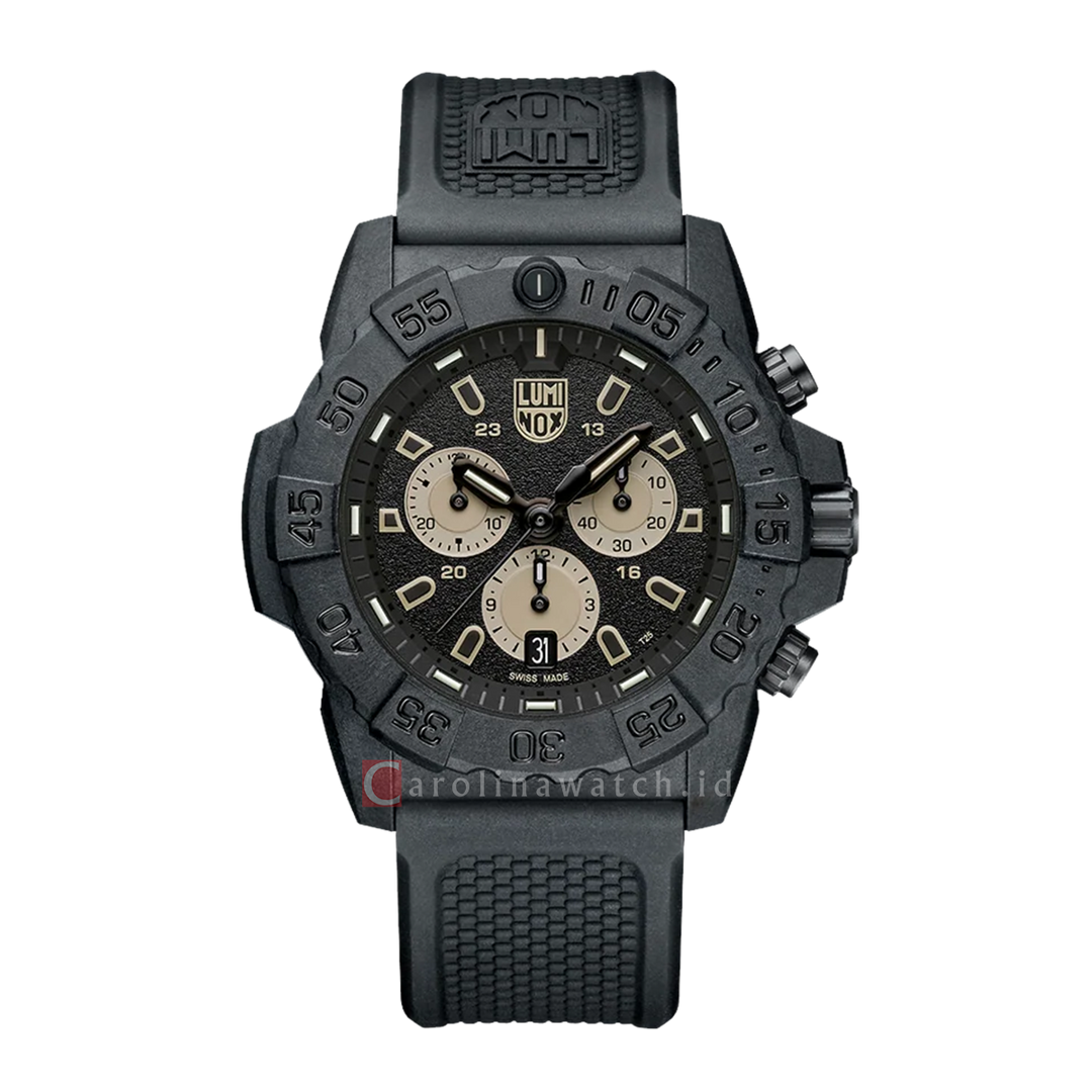Jam Tangan LUMINOX L-3587 Navy SEAL Chronograph, Military Dive Men Black Dial Black Rubber Strap