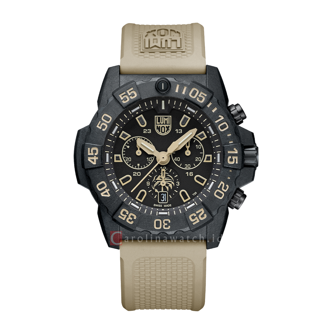 Jam Tangan LUMINOX Navy Seal Foundation Chronograph L-3590.NSF.SET Men Black Dial Cream Rubber Strap