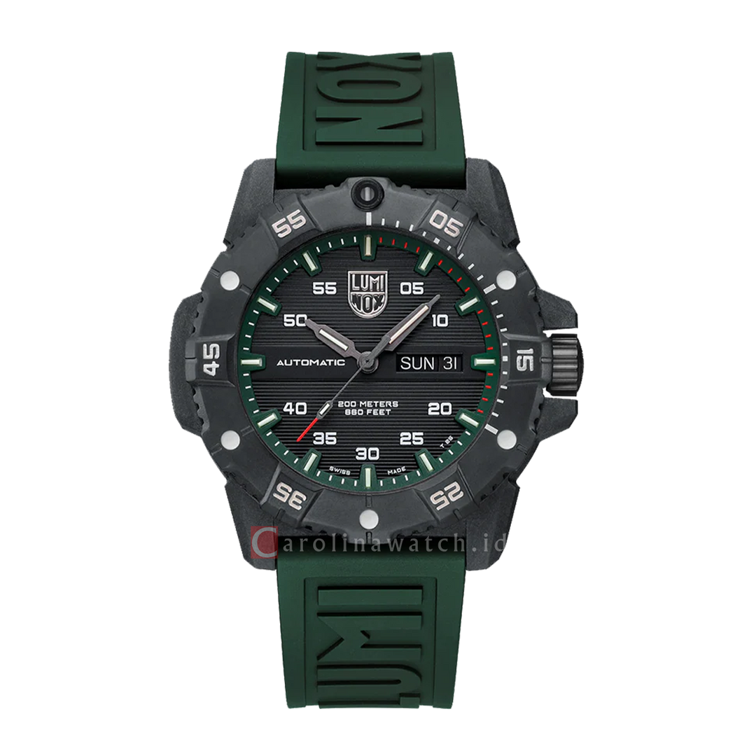 Jam Tangan LUMINOX Master Carbon SEAL Automatic L-3877 Men Black Dial Green Rubber Strap