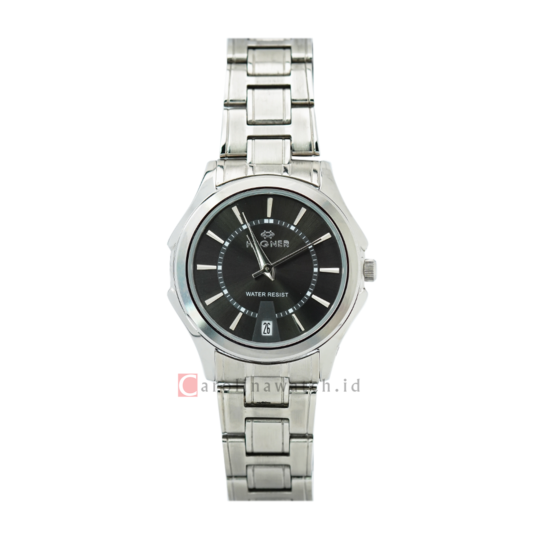 Jam Tangan Hegner L1619SSBA Women Black Dial Stainless Steel Strap