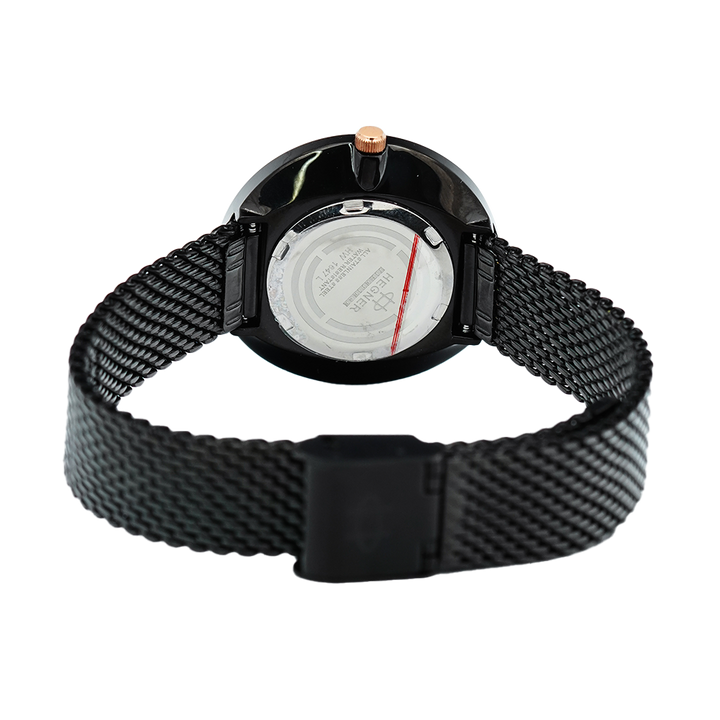 Jam Tangan Hegner L1647-1IPBARG Women Black Dial Black Stainless Steel Strap