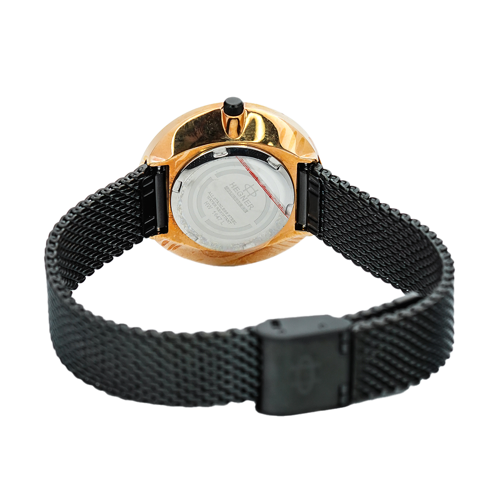 Jam Tangan Hegner L1647-1RGBA Women Black Dial Black Stainless Steel Strap