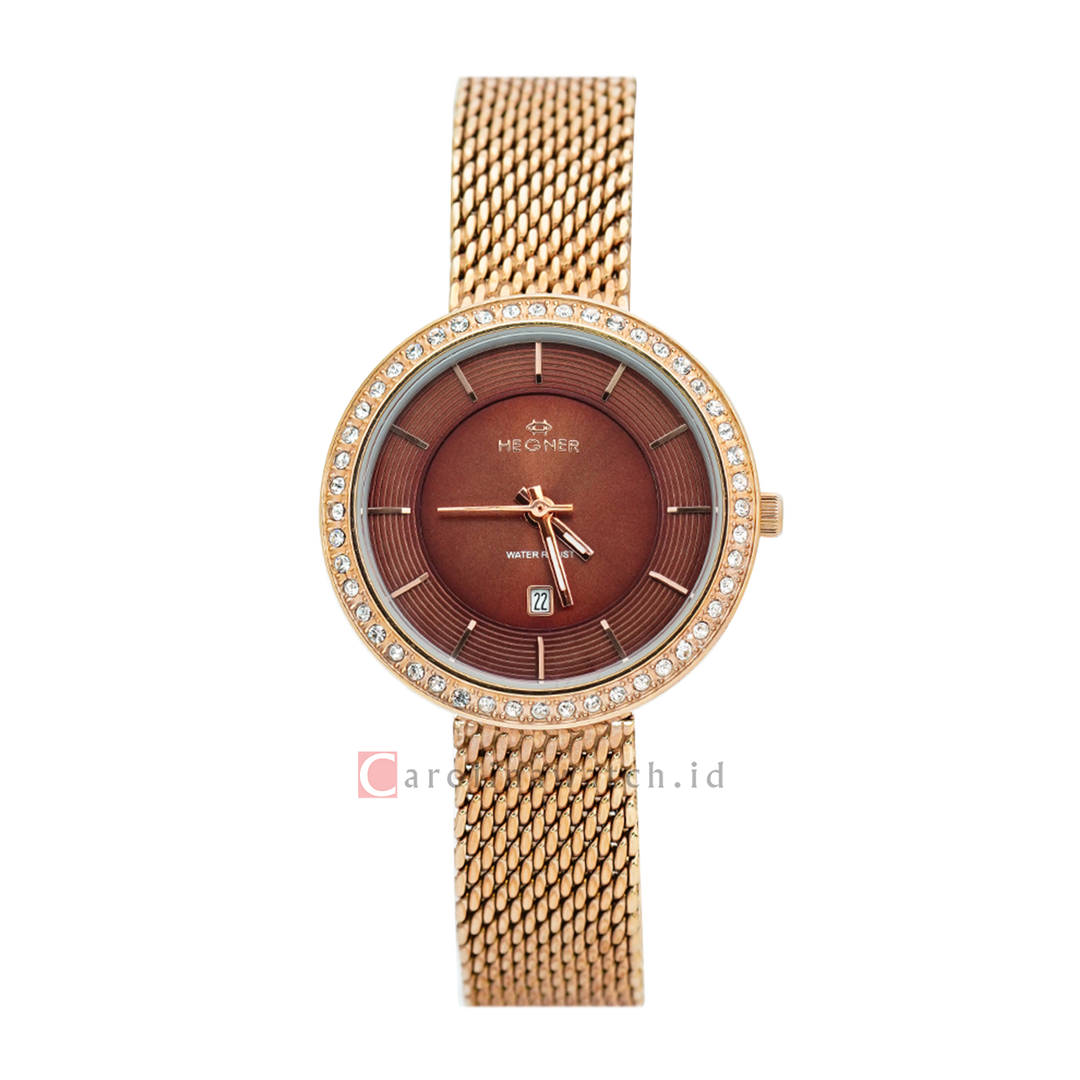 Jam Tangan Hegner L1647-1RGBO Women Brown Dial Rose Gold Stainless Steel Strap