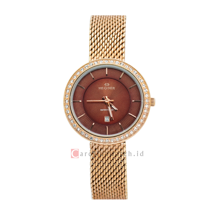 Jam Tangan Hegner L1647-1RGBO Women Brown Dial Rose Gold Stainless Steel Strap