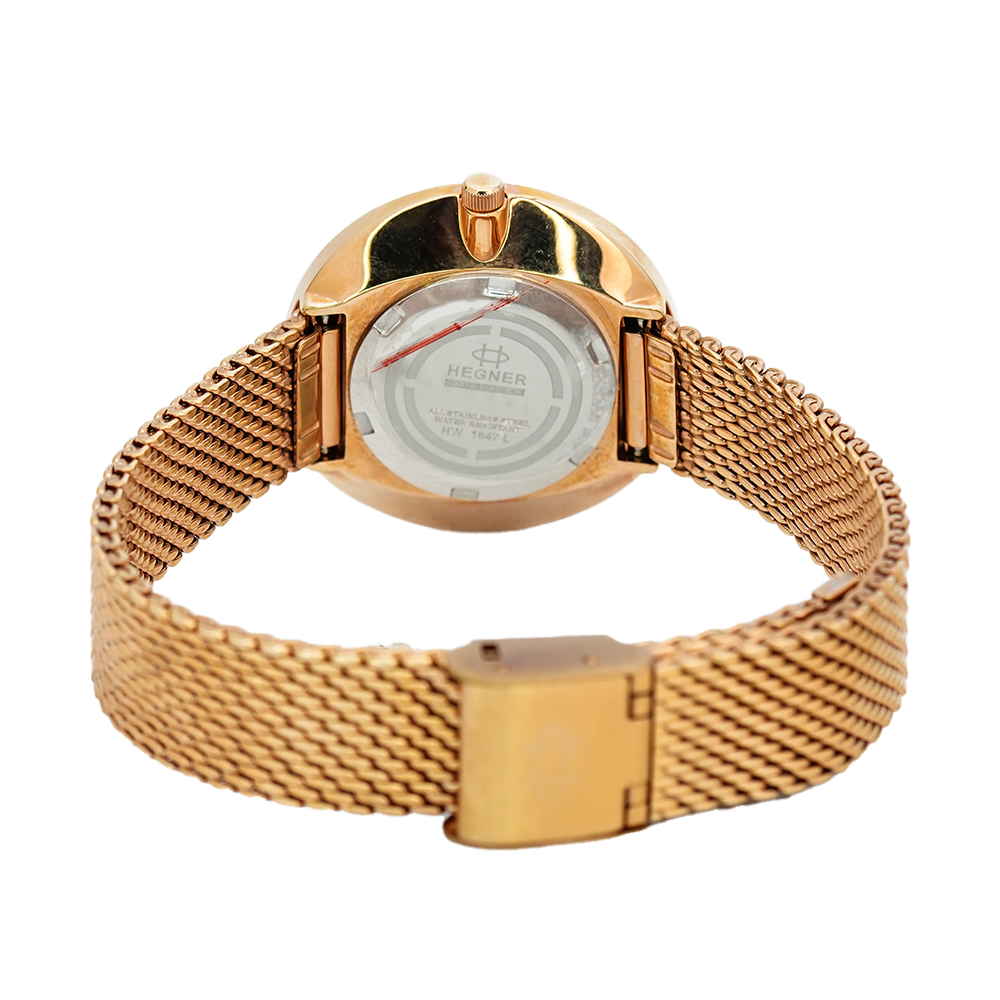 Jam Tangan Hegner L1647-1RGBO Women Brown Dial Rose Gold Stainless Steel Strap