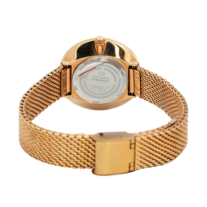 Jam Tangan Hegner L1647-1RGBO Women Brown Dial Rose Gold Stainless Steel Strap