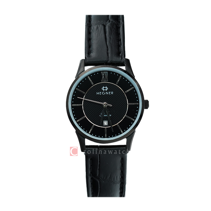 Jam Tangan Hegner L5007IPBA Women Black Dial Black Leather Strap