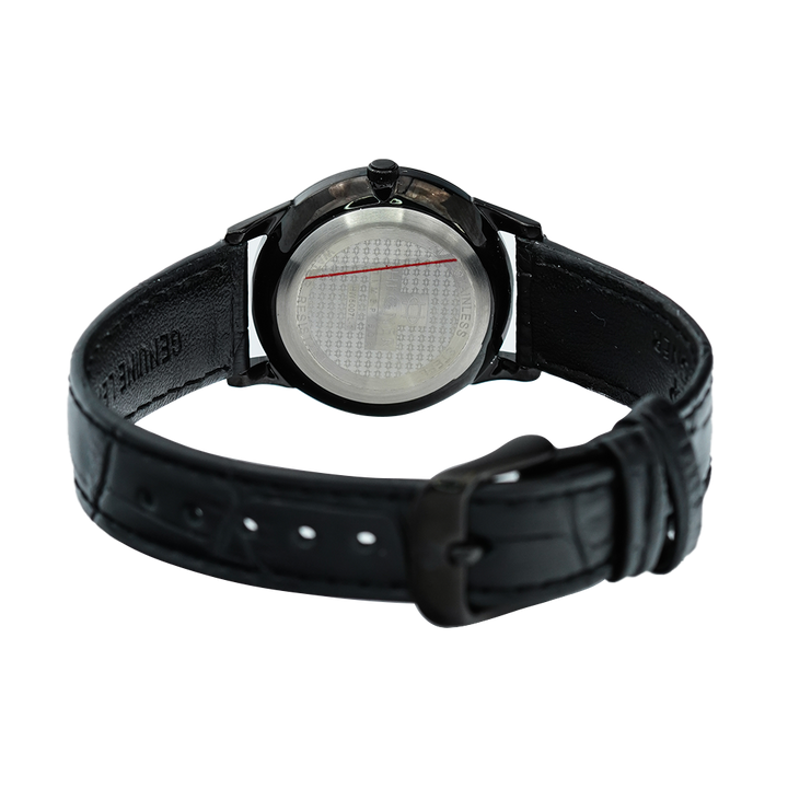 Jam Tangan Hegner L5007IPBA Women Black Dial Black Leather Strap