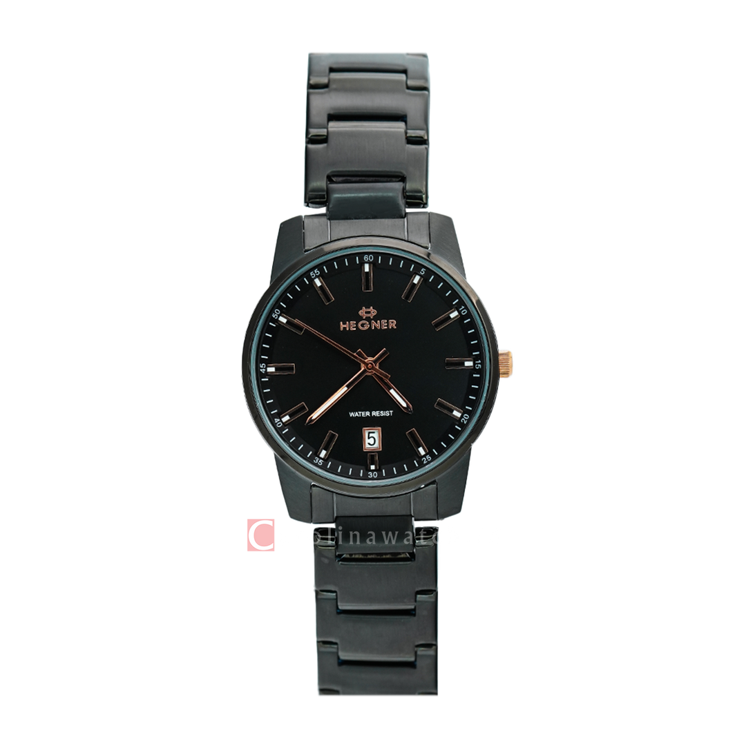 Jam Tangan Hegner L6601-1IPBARG Women Black Dial Black Stainless Steel Strap