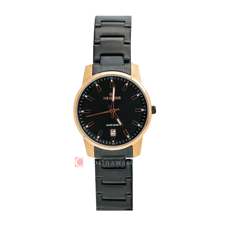 Jam Tangan Hegner L6601-1RGBA Women Black Dial Black Stainless Steel Strap