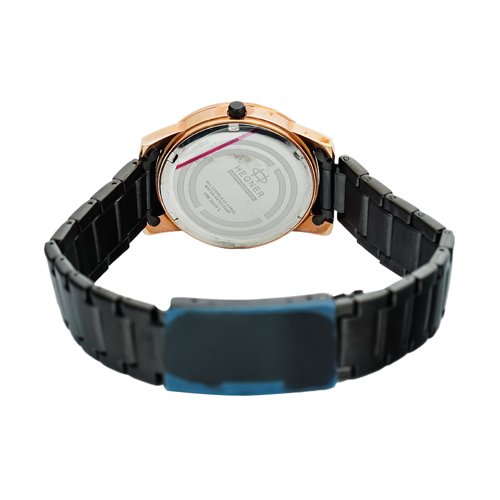 Jam Tangan Hegner L6601-1RGBA Women Black Dial Black Stainless Steel Strap